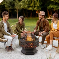 Outsunny Outdoor Fire Pit with Screen Cover, Portable Wood Burning Firebowl with Poker for Patio, Backyard, Bronze(m-2)