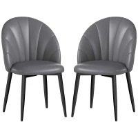HOMCOM Set 2 Sedie da Pranzo in Pelle PU con Gambe in Metallo e Schienale a Conchiglia, Grigio Scuro(m-10)