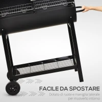 Outsunny Barbecue in Acciaio con 2 Griglie Indipendenti, 2 Ruote e Ripiano Inferiore | Nero | 90cm x 45cm x 96cm(m-6)