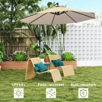 Outsunny 3(m) Garden Cantilever Parasol with Cover and Wind Protection Strap, Round Overhanging Umbrella with Crank Handle and Tilt, Banana Patio Umbrella for Outdoor Sun Shade, UPF50+, Khaki(m-5)