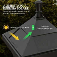 Outsunny Lampione da Giardino con 6h Autonomia e Ancoraggio a Terra, in ABS e Policarbonato, 15x15x127 cm, Nero(m-4)