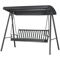 Outsunny 3-Seat Garden Swing Chair, Outdoor Canopy Swing with Removable Cushion, Adjustable Shade, and Slatted Bench, for Porch, Poolside, Backyard, Dark Grey(m-11)