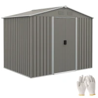Outsunny 7.7 x 5.7ft Outdoor Garden Storage Shed, Metal Tool House with Ventilation and Sliding Doors, Light Grey(m-1)