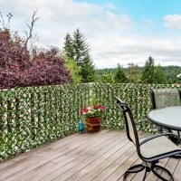 Outsunny 2pc Expanding Garden Trellis, 2 x 1m Faux Decorative Privacy Fence with Artificial Leaves, Privacy Screen Greenery Walls for Garden Balcony, Eucalyptus Leaves(m-2)