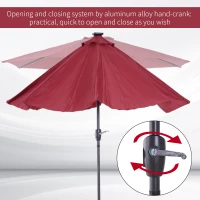 Outsunny Φ2.7m Garden 24 LED Light Parasol Solar Outdoor Tilt Sun Umbrella Patio Club Party Event Manual Sun Shade w/ Hand Crank and 8 Ribs, Red(m-6)