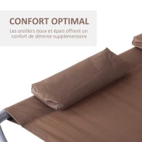 Outsunny Bain de Soleil 2 Places lit de Jardin Design Contemporain Toit réglable 2 roulettes 2 oreillers Acier époxy Polyester Marron foncé(m-6)