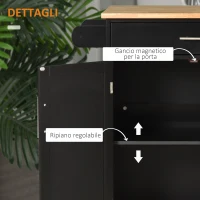 HOMCOM Carrello da Cucina con Cassetto e Armadietto 2 Ante, Ruote e Barra Laterale, 83x45x91.5cm, Nero(m-7)