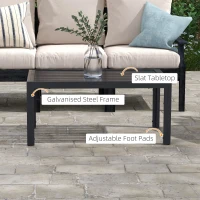 Outsunny Outdoor Side Table, Rectangular Patio Coffee Side Table with Steel Frame and Slat Tabletop for Garden, Balcony, Black(m-4)