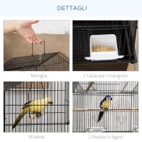 PawHut Gabbia per Uccelli con Maniglia di Trasporto e Vassoio Estraibile, in Metallo e Plastica, 50.5x41x63 cm, Nero(m-4)