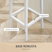 HOMCOM Set 2 Sgabelli da Cucina in Truciolato e Acciaio con Piano Liscio e Poggiapiedi, 32.5x32.5x65 cm, Bianco e Legno(m-6)