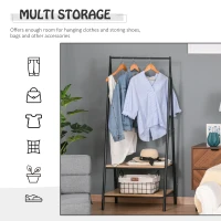 HOMCOM Clothes Rail, Freestanding Metal Clothes Rack with 2 Tier Storage Shelves for Bedroom and Entryway, 64 x 42.5 x 149 cm, Black Frame(m-5)