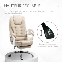 Vinsetto Fauteuil de bureau manager chaise pour ordinateur avec repose-pied dossier inclinable accoudoirs rembourrés en lin beige(m-4)
