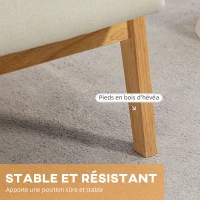 HOMCOM Fauteuil de Salon Fauteuil de Relaxation Fauteuil Simple pour Chambre Cadre en Bois hévéa Revêtement en Lin Crème(m-5)