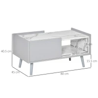 HOMCOM White Coffee Table with Faux Marble Top, 2-Tier Wood Center Table Sofa Table with Storage Drawer and Shelf for Home Living Room Reception Room(m-3)