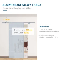 HOMCOM 77.5cm Modern Sliding Door Include Hardware Track System Kit, Frosted Stripe Glass Door, Round Handle(m-4)