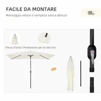 Outsunny Ombrellone Rettangolare 2x3 m Pieghevole e Regolabile con Manovella, in Alluminio e Poliestere, Bianco Crema(m-6)