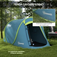 Outsunny Tenda da Campeggio Pop Up Impermeabile con Accessori e Borsa di Trasporto, 245x148x105 cm, Blu(m-5)