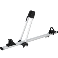 HOMCOM Portabicicletas de Techo para Vehículo Soporte para Bicicletas con Brazo de Pinza Ángulo Ajustable de 0-180 Grados Apto para Ancho de Ruedas de Menos de 5 cm 132x21x66 cm Plata(m-10)