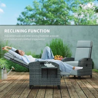 Outsunny Outdoor Recliner Chair with Adjustable Backrest and Footrest, Cushion, Side Tray, Light Grey/Grey(m-4)