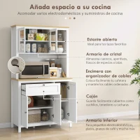 HOMCOM Alacena de Cocina Mueble Auxiliar de Cocina con 5 Puertas Estante Ajustable y Encimera de Microondas 100x40x180cm Blanco(m-5)