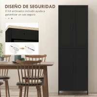 HOMCOM Alacena de Cocina Armario de Almacenaje Multifuncional con 4 Puertas y Estantes Ajustables 60x30x170,5 cm Negro(m-6)