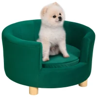 PawHut Divano per Cani Imbottito con Schienale e Cuscino Rimovibile, Cuccia per Gatto da Interno, 65x64x37 cm, Verde(m-1)