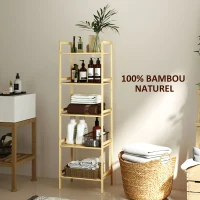 HOMCOM Étagère salle de bain à 5 niveaux étagère en bambou 5 étagères réglables 9 positions 43,5 x 31,5 x 142 cm bois naturel(m-7)