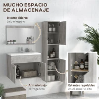 kleankin Conjunto de Muebles de Baño de Pared 3 Piezas Incluye Espejo Armario con Lavabo Cerámico y Columna Auxiliar de Baño Gris(m-6)