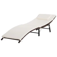 Outsunny Rattan Folding Sun Lounger Outdoor Chair with Cushion and Pillow Cream White(m-11)
