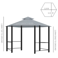 Outsunny 3 x 3(m) Hexagon Gazebo Patio Canopy Party Tent Outdoor Garden Shelter w/ 2 Tier Roof & Side Panel - Grey(m-3)