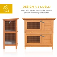 PawHut Gabbia a Due Piani per Conigli, Conigliera da Esterno in Legno di Abete, 90x45x90 cm, Legno e Verde(m-6)