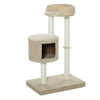 PawHut Arbre à chats style cosy chic griffoirs jute naturelle niche plateforme peluche courte bicolore beige café(m-1)