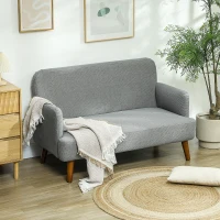 HOMCOM Velvet Feel Fabric 2 Seater Sofa, Small Sofa Loveseat with 21cm Thick Padding and Wood Legs, Grey(m-2)