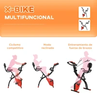 HOMCOM Bicicleta Estática Plegable Regulable en Altura Resistencia Magnética Ajustable Bicicleta de Ejercicio Fitness con Pantalla LCD y Asiento con Respaldo Sensor de Pulso 105x48x118 cm Rojo(m-7)