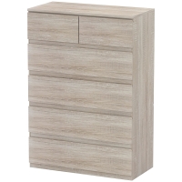 HOMCOM Commode 6 tiroirs meuble de rangement sans poignées design minimaliste 80 x 39 x 115 cm bois naturel