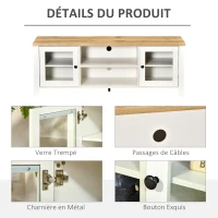 HOMCOM Meuble banc TV rangement avec 2 portes et 2 niches 140 x 39,5 x 50 cm - passe-câbles - en MDF - blanc(m-7)