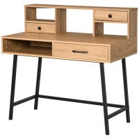 HOMCOM Scrivania Moderna per Ufficio e Camera, Scaffale con Cassetti e Mensole, 105x55x100cm, Colore Legno(m-10)