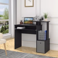 HOMCOM Computer Desk with Sliding Keyboard Tray Storage Drawer Shelf Home Office Workstation Black(m-2)