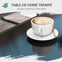 Outsunny Salon de jardin 4 pièces avec 2 fauteuils 1 canapé 2 places d'extérieur et table basse plateau en verre trempé(m-6)