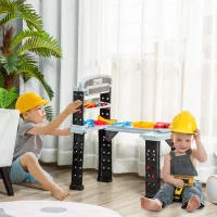 HOMCOM Etabli et Outils pour Enfant - Jeu d'imitation Bricolage - Nombreux Accessoires Plus de 79 pièces & Outils variés - PP Noir Gris(m-2)