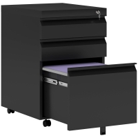 Caisson De Bureau 2 Tiroirs Verrouillables - Avec Roulettes - 43x45x72 Cm - Noir - Vinsetto