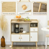 HOMCOM Meuble de rangement buffet de cuisine pour micro-ondes avec placards tiroir 85 x 40 x 88,5 cm naturel et blanc(m-5)
