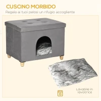PawHut Casetta per Gatti Pouf Poggiapiedi Imbottito con Cuscino Rimovibile e Lavabile, Grigio(m-7)