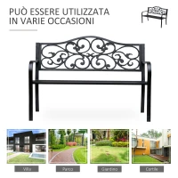 Outsunny Panchina da Giardino 2 Posti con Schienale Decorato in Ghisa e Metallo, 127x60x89cm, Nero(m-6)