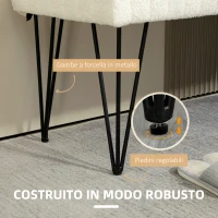 HOMCOM Panca Fondoletto Moderna con Gambe a Forcina, in Tessuto Effetto Ciniglia, Legno e Metallo, 118.5x46x49.5 cm, Crema(m-5)