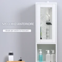 kleankin Colonna Bagno Salvaspazio in Legno con Specchio e Apertura a Pressione, 30x28x170cm, Bianco(m-4)