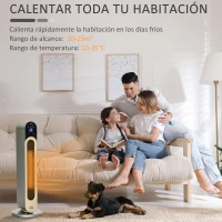 HOMCOM Calefactor Cerámico de Torre 1100/2200W con Mando Pantalla LED Temporizador y Oscilación Ø25x73,5 cm Plata(m-4)