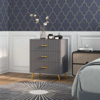 HOMCOM Three Drawer Embossed Line Dresser - Grey/Gold Tone(m-2)