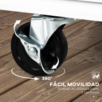HOMCOM Carro de Cocina con Ruedas Isla de Cocina con 2 Cajones 3 Puertas de Vidrio Templado Toallero 124,5x39,5x90 cm Blanco(m-5)