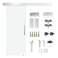 HOMCOM Porta Scorrevole in Vetro Trasparente con Binario e Maniglia in Alluminio per Bagno Cucina Studio 210x75x0.8cm(m-10)